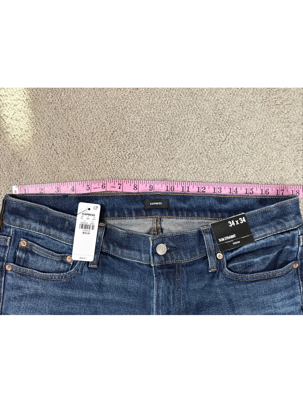NWT Express Mens Slim Straight Stretch Jeans Medium Wash 34x34 47280434